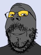 glasses grey_skin mustache smile soot soot_colors soyjak soyjak_party stubble variant:gapejak // 600x800 // 22.2KB