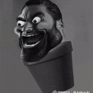 animated flower_pot gigachad grey_skin meta:ai_generated nas:gigachad pot screaming subnas:gigapot