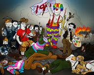 art artist australian bbc classical_art_parody clown clown_shoe coal colorful_hair crocodile dead dildo eugene_delacroix flag gem glasses headlamp helmet holding_dildo holding_flag holding_gem holding_object holding_rope janny kangaroo la_liberté_guidant_le_peuple lgbt_(4chan) lynching miner mining_helmet multiple_soyjaks paintbrush painter painting pencil pickaxe qa_(4chan) smile smug soyjak squirrel stubble subvariant:feralsquirrel subvariant:science_lover subvariant:soyak_(smug) subvariant:wholesome_soyjak tongue tranny variant:a24_slowburn_soyjak variant:bernd variant:chudjak variant:cobson variant:feraljak variant:gapejak variant:impish_soyak_ears variant:markiplier_soyjak variant:soyak variant:tony_soprano_soyjak // 1280x1027 // 1.1MB