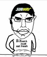 bread cap cheese clothes earpiece food hat logo millions_must_die sandwich soyjak subvariant:pol_face subway tomato variant:chudjak wagie // 959x1181 // 89.2KB