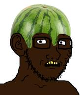 black_skin ear glasses helmet open_mouth scared stubble subvariant:soyak_(concerned) variant:soyak watermelon white_background yellow_teeth // 680x800 // 194.3KB