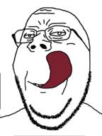 glasses licking_lips redraw smile soyjak stubble subvariant:wholesome_soyjak tongue variant:gapejak white_eyes wrinkles // 598x800 // 76.6KB