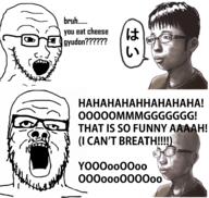 chigyu clothes glasses mustache open_mouth soyjak stubble text variant:a24_slowburn_soyjak variant:soyak // 955x905 // 411.9KB