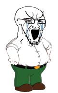 bloodshot_eyes clothes crying family_guy fat full_body glasses open_mouth peter_griffin soyjak stretched_mouth stubble variant:soyak // 239x378 // 51.3KB