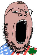 amerimutt clover country flag glasses ireland open_mouth raised_eyebrow soyjak stretched_mouth stubble united_states variant:gapejak // 828x1242 // 207.9KB