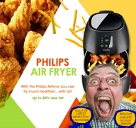 advertisement air_fryer award bernd_schmidt brown_eyes food french_fries glasses irl irl_soy open_mouth philips stubble text toss variant:bernd // 1000x943 // 246.2KB