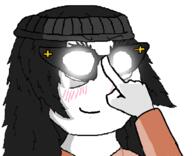 adjusting_glasses anime female glowing_glasses hair smile smug variant:soytan // 633x514 // 50.9KB