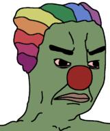 angry clown clown_nose frog green_skin no_nose pepe tired tiredmemeclown variant:chudjak // 645x770 // 33.5KB