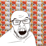 angry animated glasses meds mustache open_mouth pill soyjak stubble variant:feraljak // 445x445 // 2.1MB