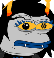 amphibian clothes eye_bags eyelashes fangs female frog grey_skin hair homestuck horn nas:pepe pepe_the_frog scorpio teeth teeth_showing troll_(homestuck) vriska_serket yellow_sclera zodiac // 720x765 // 18.0KB