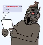 admin beard boot boot_(user) cyborg earpiece glasses grey_skin microphone mustache robot shocked tinted_glasses variant:firstjak // 427x449 // 24.0KB