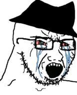 atheism bald bloodshot_eyes crying double_chin fat fedora glasses open_mouth stubble variant:soyak // 644x800 // 11.4KB