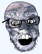 angry crazed earth glasses mustache open_mouth planet series:spacejaks solar_system soyjak space stubble variant:feraljak // 811x1049 // 967.8KB