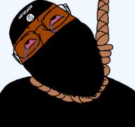 ack bloodshot_eyes brown_skin crying dead dress flag:isis glasses hanging isis islam jihad jihadist rope shitskin soyjak stubble suicide tongue transparent_background variant:bernd // 768x719 // 17.3KB