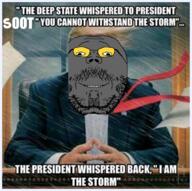 arm clothes donald_trump glasses grey_skin hand impact_font mirrored mustache necktie smile soot soot_colors soyjak soyjak_party storm stubble subvariant:wholesome_soyjak suit text variant:gapejak // 726x723 // 717.8KB