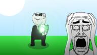 2soyjaks baby background bald beam clothes deformed distorted ear front_facing full_body gem_skin gemerald glasses glowing glowing_eyes grass green_skin holding_object light looking_to_the_left multiple_soyjaks no_beard no_pupils no_stubble objectsoy open_mouth scared sky soyjak stubble subvariant:sven suit suit_and_tie sun sunglasses variant:cutejak variant:impish_soyak_ears white_eyes // 1280x720 // 256.9KB
