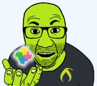 artist:bucephalus_(kiwi_farms) autism autistic clothes glasses green_skin hand holding_object kiwifarms looking_at_you negrate open_mouth perro_hold puzzle_piece series:kiwiperros soyjak sticker stubble subvariant transparent_background tshirt variant:el_perro_rabioso // 820x720 // 65.2KB