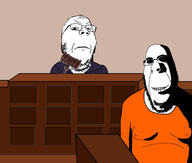 2soyjaks angry biting_lip clothes court creepy distorted drawn_background evil fat frown glasses hammer judge ominous prisoner robe shadow smile soyjak stubble subvariant:hornyson variant:cobson variant:gapejak // 2496x2124 // 688.9KB