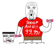 2soyjaks bug clothes cockroach dumbbell fork full_body glasses holding_object open_mouth soy soyjak soylent spoon stubble text tshirt variant:feraljak variant:unknown // 4122x3280 // 1.2MB