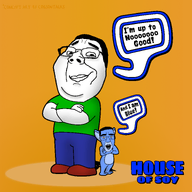 artist:cobsontalks blue_pants family_guy green_shirt logo mouse orange series:fusionjaks smirk subvariant:patrick text_bubble variant:chudjak // 3000x3000 // 4.6MB