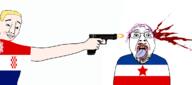 SFR_Yugoslavia blood chud communism croatia faggot flag:croatia flag:transgender_pride_flag flag:yugoslavia glasses gun gunshot independent_state_of_croatia purple_hair stubble tranny troon ustasha variant:bernd variant:chudjak yugoslavia // 1166x515 // 152.7KB
