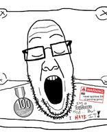 approval badge bed blanket closed_eyes glasses i_hate lazy meta mod open_mouth pillow sleeping soybooru stubble teeth text variant:ppp warning // 1000x1233 // 206.3KB