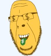 dollar dollar_sign emoticon glasses money no_eyes open_mouth series:soymoji soyjak stubble tongue variant:cobson // 721x789 // 29.5KB