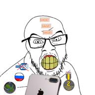 angry apple badge clenched_teeth glasses iphone pol_(4chan) russia sage soyjak stubble usb variant:feraljak yellow_teeth // 1000x1000 // 161.6KB