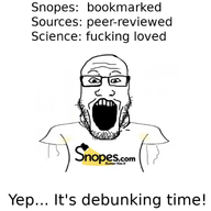 clothes deboonker glasses open_mouth snopes soyjak stubble text tshirt variant:markiplier_soyjak // 1440x1394 // 469.2KB