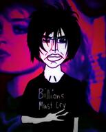 animated closed_mouth glasses goth hair millions_must_die music nazism peace_sign pun robert_smith sonnenrad sound soyjak subvariant:pol_face teen text the_cure variant:chudjak video // 512x638, 40s // 5.8MB