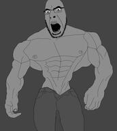 angry arm buff clothes full_body gigachad glasses grey hand leg open_mouth soyjak stubble variant:cobson // 859x960 // 134.1KB