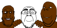 3soyjaks are_you_soying_what_im_soying beard brown_skin flabbergasted glasses hand hand_on_shoulder meta:namefags no_glasses olgol_(spadedfaggot) scared smug subvariant:wholesome_soyjak teeth transparent_background variant:bernd variant:gapejak variant:markiplier_soyjak white_skin // 1600x800 // 44.1KB