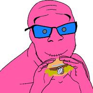 ack_mouth blue_glasses bread burgers button_eyes doll_(user) food holding_object lettuce meat pink_skin professornothingburger_(user) sown_mouth stubble // 1025x1025 // 145.5KB