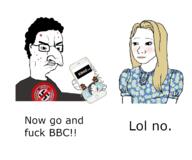 bbc blacked female glasses holding_object judaism large_nose meta:tagme nazism negro nose pol_(4chan) soyjak subvariant:trad_wife text variant:chudjak // 1200x1000 // 467.5KB