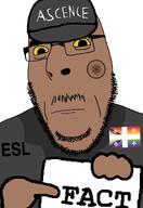 ascence_(user) ashoka_chakra brown_skin cap closed_mouth clothes esl eyebrows fact flag:quebec_pride glasses hand hat holding_object india looking_at_you meta:namefags mustache nose pointing quebec series:countryaryan_gem! sign stubble sweating text variant:cobson white_background wrinkles yellow_sclera // 1080x1571 // 324.6KB