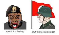 brown_skin clothes crying fascism flag hat helmet italy military nazism nordic_chad open_mouth shitskin soyjak stubble swastika trend:aryan variant:rupturejak // 900x541 // 57.2KB