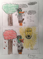 autumn beak bird brown_eyes clothes cloud cold drawing duck furry glasses hot internet_is_leaking june leaf meta:artist_needed november open_mouth soyjak stubble summer sun traditional_media tree variant:markiplier_soyjak // 934x1280 // 309.2KB