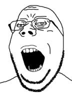 glasses merge open_mouth smile smug soyjak stubble subvariant:wholesome_soyjak variant:cobson variant:gapejak // 598x800 // 16.9KB