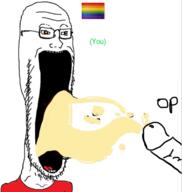 clothes cum gay glasses open_mouth penis soyjak stretched_mouth stubble subvariant:soyak_soymilk tongue variant:soyak // 501x529 // 107.3KB