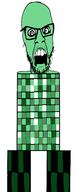 crazed creeper full_body glasses green_skin minecraft mustache open_mouth soyjak stubble variant:feraljak video_game // 1051x2589 // 125.4KB