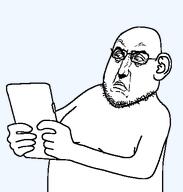 angry beard ear glasses holding_object holding_phone mouth_closed punisher_face variant:firstjak // 427x449 // 8.9KB