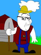 arm barn clothes cloud dirt farmer glasses grass hand hat heart holding_object i_love leg overalls shovel smile straw_hat stubble text variant:smugjak // 1509x1993 // 134.1KB