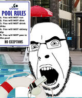 angry glasses irl_background open_mouth pool sign soyjak stubble text variant:cobson water whistle // 1170x1404 // 387.9KB