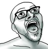 ear glasses open_mouth redraw soyjak stresscasts stubble variant:stresscasts // 680x689 // 310.9KB