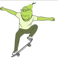 PaulMcPear green_skin pear skateboard smile subvariant:wholesome_soyjak variant:gapejak // 532x526 // 88.4KB