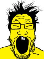 asian glasses hair nice open_mouth small_eyes soyjak stubble variant:markiplier_soyjak yellow // 600x800 // 47.9KB