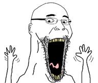 glasses hand hands_up merge open_mouth series:fusionjaks soyjak stubble subvariant:waow variant:fatjak variant:soyak // 690x583 // 30.0KB