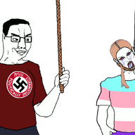 animated arm clothes glasses hanging holding_object murder pol_(4chan) rope smirk smug soyjak tranny tshirt variant:chudjak // 1200x850 // 300.3KB