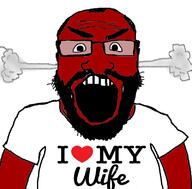 angry arm balding beard closed_mouth fume glasses hair i_love red_skin smile subvariant:science_lover text variant:markiplier_soyjak wife // 800x789 // 360.9KB
