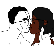 black_hair black_skin closed_mouth female femjak glasses hetero kiss lips side_profile subvariant:gapejak_female transparent_background variant:chudjak variant:gapejak